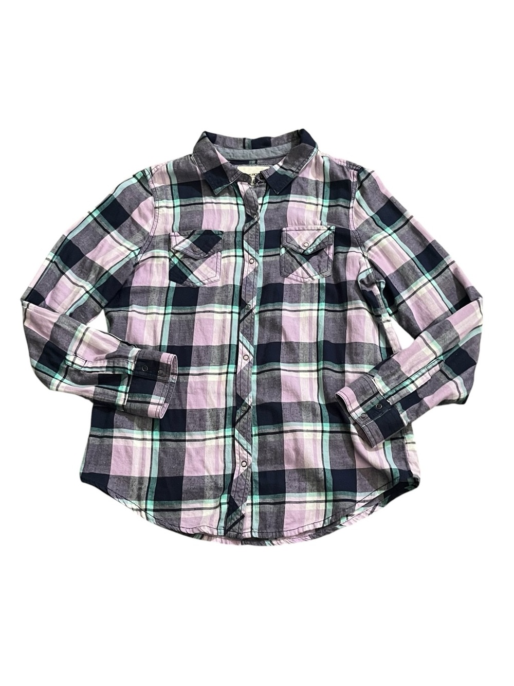 Arizona Jean Co. Women’s Purple  Plaid  Snap--front Flannel Size M